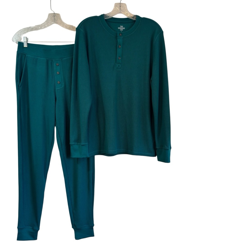MeUndies Waffle Long Sleeve PJ Set Jogger Pockets Green Men’s Size Small